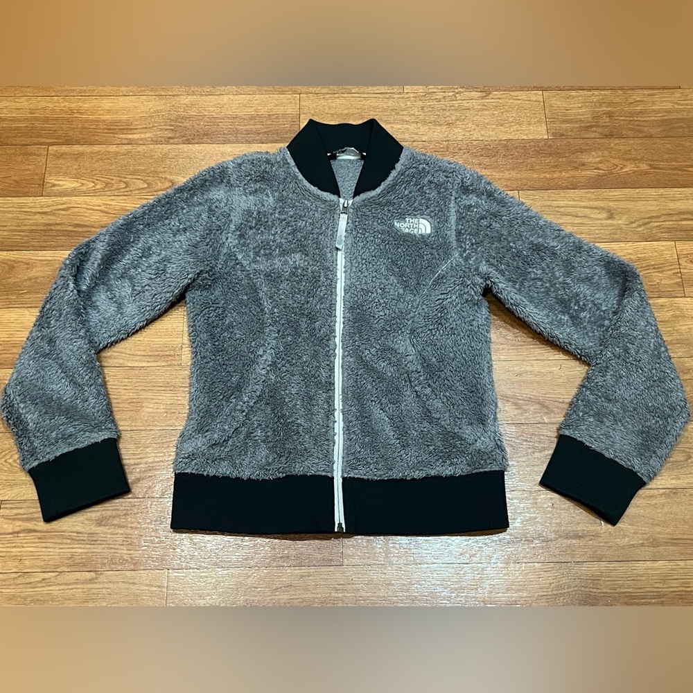 The North Face Gray Fleece Bomber Jacket Full Zip Girls Youth Size Medium 10/12